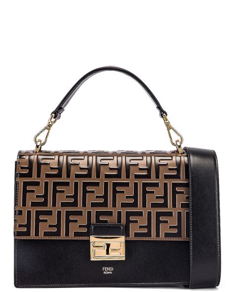 fendi kan i f black leather and silk bag 8bt284a0r4f0crd|Fendi Kan I Bag in Black .